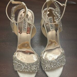 Badgley Mischka Elegant Champagne and Silver Embellished Heels
